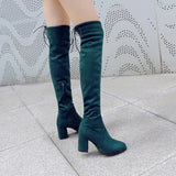 Women's Thigh High Square Mid Heel Boots - Green - Over Knee Boots - 17 B - PU Suede Leather - image 6