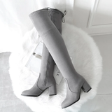 Women's Thigh High Square Mid Heel Boots - Green - Over Knee Boots - 17 B - PU Suede Leather - image 32