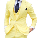 Men's 3 Pcs Slim Fit Formal Wedding Suits - Yellow - 2 Pocket Jacket / 3 Pcs Suit - 6XL - Polyester - image 29