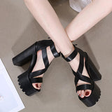 Women's High Gothic Platform Sandals - Black - Gothic Gladiator Sandals - 42 B - PU Leather - image 17
