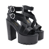 Women's High Gothic Platform Sandals - Black - Gothic Gladiator Sandals - 42 B - PU Leather - image 31