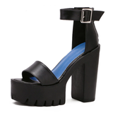 Women's Sexy High Chunky Heel Platforms - Black 1 - Strappy Sandals - 42 B - PU Leather - image 10