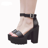Women's Sexy High Chunky Heel Platforms - Black 1 - Strappy Sandals - 42 B - PU Leather - image 18