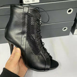 Women's Open Toe Lace Up Granny Boots - White - Open Toe Mesh Granny Boots - 46 B - PU Leather - image 30