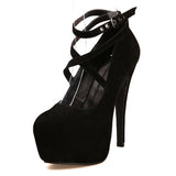 Women's Criss Cross Ankle Strap Platforms - Red - Suede / Stiletto Pumps - 46 B - Suede/PU Leather - image 21