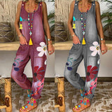 Women's Boho Denim Flower Print Romper - Blue - Jumpsuit - 5XL - Polyester Denim - image 14