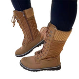 Women's Plush Mid-Calf Lace Up Flat Boots - Khaki - Mid Calf Boots - 43 B - Plush - image 5