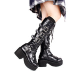 Women's Japanese Gothic Platform Boots - Wine Red - Platform Buckle Boots - 11 B - PU Leather - image 27