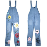 Women's Floral Denim Suspender Overalls - Blue - Dark Blue / Flower Overalls - XXXXXL - Polyester Denim - image 11