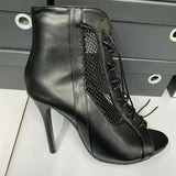 Women's Open Toe Lace Up Granny Boots - White - Open Toe Mesh Granny Boots - 46 B - PU Leather - image 29
