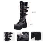 Women's Japanese Gothic Platform Boots - Wine Red - Platform Buckle Boots - 11 B - PU Leather - image 35