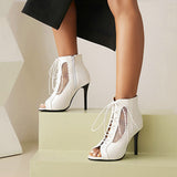 Funki Buys | Boots | Women's Open Toe Lace Up Granny Boots