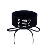 Women's Velvet Lace Up Goth Chokers - Black - Lace Up Choker Necklace - PU Leather - image 8
