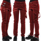 Women's Punk Pants Streetwear Zip Jeans - Red - Punk Pants - 5XL - Polyester - image 9