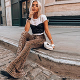 Women's Leopard Print Stretch Flared Pants - Black/Gold - Leopard Print Flared Pants - XXL - Spandex / Polyester - image 4