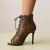Women's Open Toe Lace Up Granny Boots - White - Open Toe Mesh Granny Boots - 46 B - PU Leather - image 31
