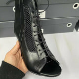 Women's Open Toe Lace Up Granny Boots - White - Open Toe Mesh Granny Boots - 46 B - PU Leather - image 28