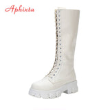 Funki Buys | Boots | Women's Knee-High Platform Lace Up Boot - White - Boots / 12 B / PU Leather - image 35