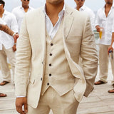 Men's 3 Pcs Linen Summer Wedding Suits - Champagne - Wedding Suit - 5XL - Linen - image 31