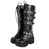 Women's Japanese Gothic Platform Boots - Wine Red - Platform Buckle Boots - 11 B - PU Leather - image 34