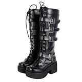 Women's Japanese Gothic Platform Boots - Black - Platform Buckle Boots - 11 B - PU Leather - image 17