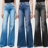 Women's Flared Wide Leg Mom Jeans - Black - Wide Leg Flared Jeans - 4XL - Polyester Denim - image 13
