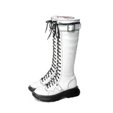 Women's White Knee High Lace Up Boots - White - Knee High Boots - 43 B - Pigskin Leather - image 16