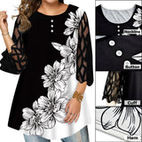 Women's Plus Splice Flower Print Blouse - Black - Flower Tunic Shirt - 8XL - Polyester - image 15
