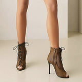 Women's Open Toe Lace Up Granny Boots - White - Open Toe Mesh Granny Boots - 46 B - PU Leather - image 36