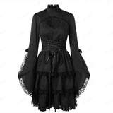 Women's Victorian Lace Up Goth Dress - Black - Medieval Dress - 5XL - Polyester - image 1