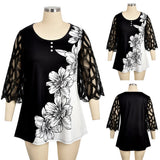 Women's Plus Splice Flower Print Blouse - Black - Flower Tunic Shirt - 8XL - Polyester - image 12