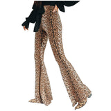 Women's Leopard Print Stretch Flared Pants - Black/Gold - Leopard Print Flared Pants - XXL - Spandex / Polyester - image 1