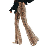 Women's Leopard Print Stretch Flared Pants - Black/Gold - Leopard Print Flared Pants - XXL - Spandex / Polyester - image 20