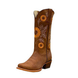 Women's Embroidered Flower Cowboy Boot - Brown - Dark Brown / Flower Cowboy Boots - 42 B - PU Leather - image 7