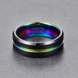 Unisex Black Silver Rainbow Wedding Ring - Black - Rainbow Ring - 6 - Tungsten Carbine - image 10