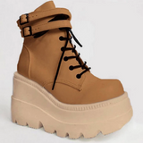 Women's High Platform Buckle Ankle Boots - Black - Ankle Wedge Boot - 43 B - PU leather - image 19