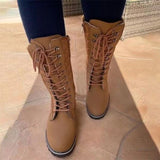 Women's Plush Mid-Calf Lace Up Flat Boots - Purple - Mid Calf Boots - 43 B - Plush - image 17