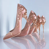 Women's Elegant Silk Formal Prom Stilettos - Gold - Embossed Shoe - 9.5 B - Silk/PU Leather - image 2