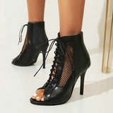 Women's Open Toe Lace Up Granny Boots - White - Open Toe Mesh Granny Boots - 46 B - PU Leather - image 4