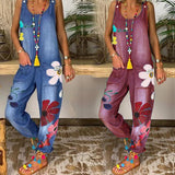 Women's Boho Denim Flower Print Romper - Blue - Jumpsuit - 5XL - Polyester Denim - image 13