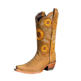 Women's Embroidered Flower Cowboy Boot - Khaki - Flower Cowboy Boots - 41 B - PU Leather - image 6