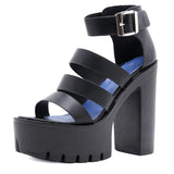 Women's Sexy High Chunky Heel Platforms - Black 2 - Strappy Sandals - 42 B - PU Leather - image 27