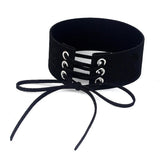 Women's Velvet Lace Up Goth Chokers - Black - Lace Up Choker Necklace - PU Leather - image 1