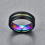 Unisex Black Silver Rainbow Wedding Ring - Black - Rainbow Ring - 6 - Tungsten Carbine - image 12