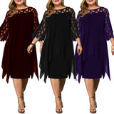 Women's Plus Size Lace Mesh Midi Dress - Black - Evening Dress - 6XL - Chiffon/Lace - image 2