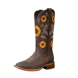 Women's Embroidered Flower Cowboy Boot - Brown - Coffee Brown / Flower Cowboy Boots - 42 B - PU Leather - image 5