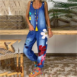 Women's Boho Denim Flower Print Romper - Blue - Jumpsuit - 5XL - Polyester Denim - image 11