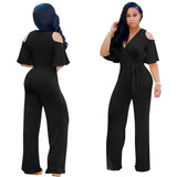 Women's Elegant Wide Leg Flared Pantsuit - Black - Elegant Pant Suit - XXL - Polyester - image 42
