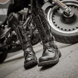 Men's Buckle Strap Mid-Calf Gothic Boots - Black - Biker Boots - 46 B - PU Leather - image 15