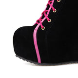 Women's Pink Lace Up Suede Platform Boot - Black - Lace Up Suede Wedges - 43 B - PU Suede Leather - image 13